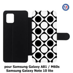 Etui cuir pour Samsung Galaxy A81 motif géométrique pattern noir et blanc - ronds et carrés