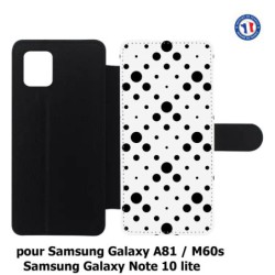 Etui cuir pour Samsung Galaxy A81 motif géométrique pattern noir et blanc - ronds noirs sur fond blanc