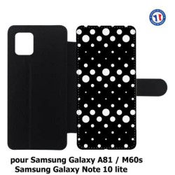 Etui cuir pour Samsung Galaxy A81 motif géométrique pattern N et B ronds noir sur blanc