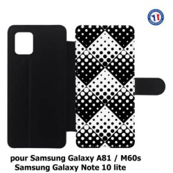 Etui cuir pour Samsung Galaxy A81 motif géométrique pattern noir et blanc - ronds carrés noirs blancs