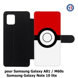 Etui cuir pour Samsung Galaxy A81 rond noir sur fond rouge et blanc