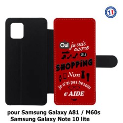 Etui cuir pour Samsung Galaxy A81 ProseCafé© coque Humour : OUI je suis accro au Shopping