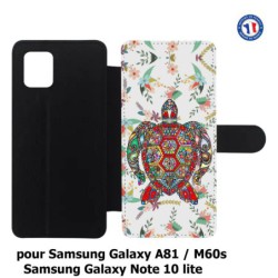 Etui cuir pour Samsung Galaxy A81 Tortue art floral