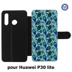 Etui cuir pour Huawei P30 Lite Background cachemire motif bleu géométrique