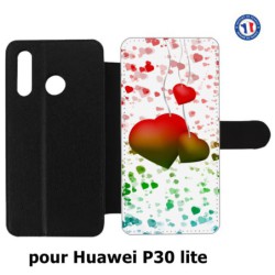 Etui cuir pour Huawei P30 Lite fond coeur amour love