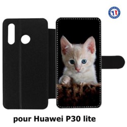 Etui cuir pour Huawei P30 Lite Bébé chat tout mignon - chaton yeux bleus