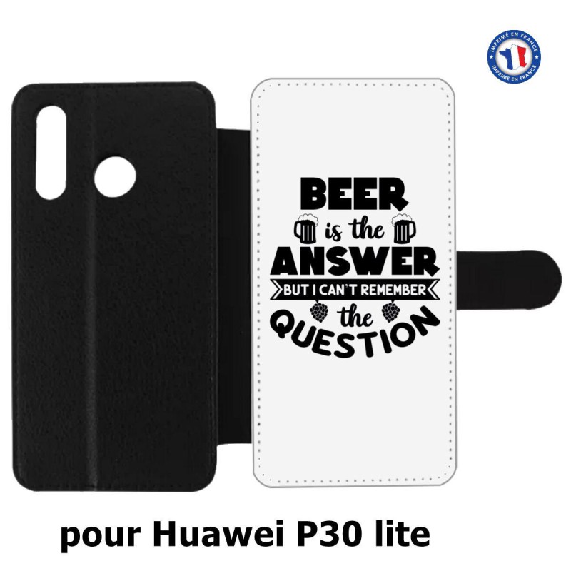 Etui cuir pour Huawei P30 Lite Beer is the answer Humour Bière