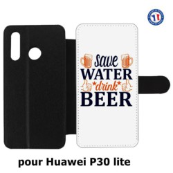 Etui cuir pour Huawei P30 Lite Save Water Drink Beer Humour Bière