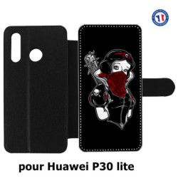 Etui cuir pour Huawei P30 Lite Blanche foulard Rouge Gourdin Dessin animé