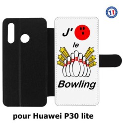 Etui cuir pour Huawei P30 Lite J'aime le Bowling