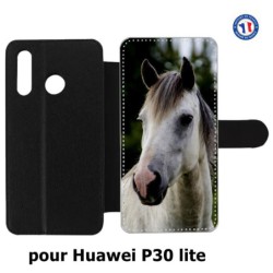 Etui cuir pour Huawei P30 Lite Coque cheval blanc - tête de cheval