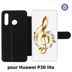 Etui cuir pour Huawei P30 Lite clé de sol - solfège musique - musicien