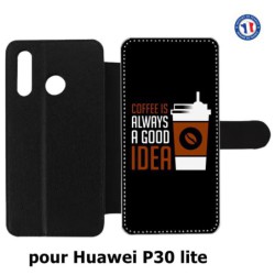 Etui cuir pour Huawei P30 Lite Coffee is always a good idea - fond noir
