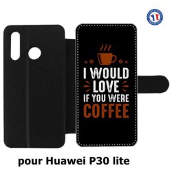 Etui cuir pour Huawei P30 Lite I would Love if you were Coffee - coque café
