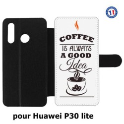 Etui cuir pour Huawei P30 Lite Coffee is always a good idea - fond blanc