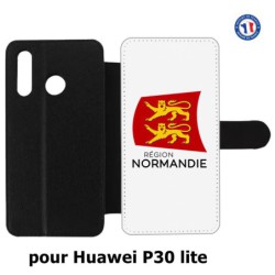 Etui cuir pour Huawei P30 Lite Logo Normandie - Écusson Normandie - 2 léopards