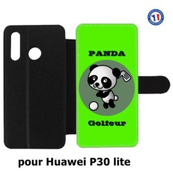 Etui cuir pour Huawei P30 Lite Panda golfeur - sport golf - panda mignon