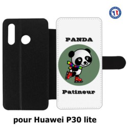 Etui cuir pour Huawei P30 Lite Panda patineur patineuse - sport patinage