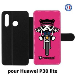 Etui cuir pour Huawei P30 Lite PANDA BOO© Moto Biker - coque humour