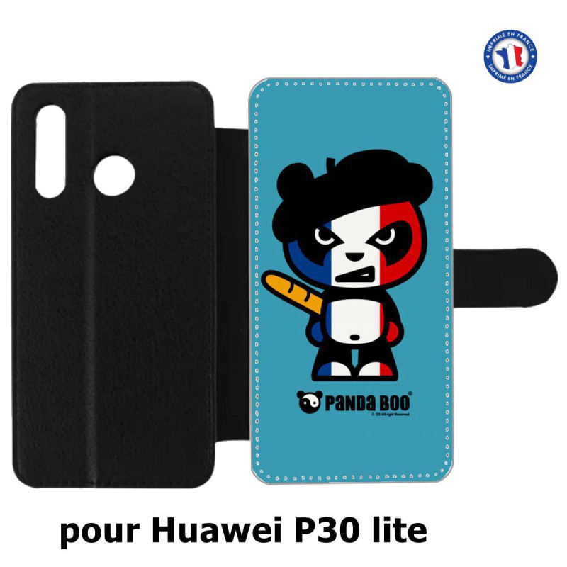 Etui cuir pour Huawei P30 Lite PANDA BOO© Français béret baguette - coque humour