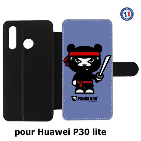 Etui cuir pour Huawei P30 Lite PANDA BOO© Ninja Boo noir - coque humour