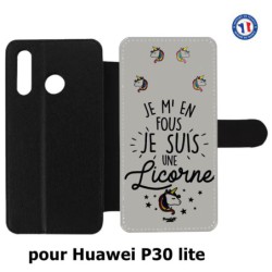Etui cuir pour Huawei P30 Lite ProseCafé© coque Humour : Je m'en fous
