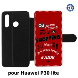 Etui cuir pour Huawei P30 Lite ProseCafé© coque Humour : OUI je suis accro au Shopping