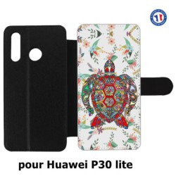 Etui cuir pour Huawei P30 Lite Tortue art floral
