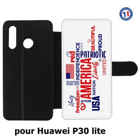 Etui cuir pour Huawei P30 Lite USA lovers - drapeau USA - patriot