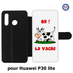 Etui cuir pour Huawei P30 Lite Oh la vache - coque humoristique