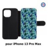 Etui cuir pour Iphone 13 PRO MAX Background cachemire motif bleu géométrique