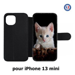 Etui cuir pour iPhone 13 mini Bébé chat tout mignon - chaton yeux bleus