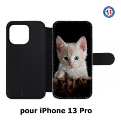 Etui cuir pour iPhone 13 Pro Bébé chat tout mignon - chaton yeux bleus