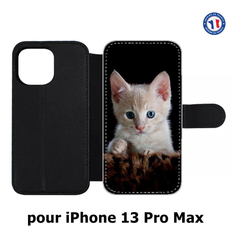 Etui cuir pour Iphone 13 PRO MAX Bébé chat tout mignon - chaton yeux bleus