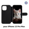 Etui cuir pour Iphone 13 PRO MAX Bébé chat tout mignon - chaton yeux bleus