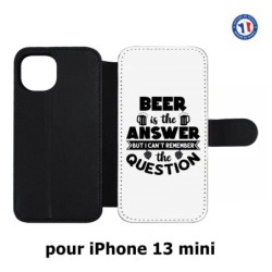 Etui cuir pour iPhone 13 mini Beer is the answer Humour Bière