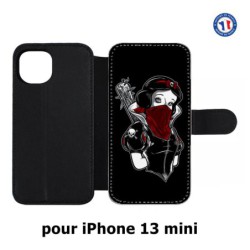 Etui cuir pour iPhone 13 mini Blanche foulard Rouge Gourdin Dessin animé