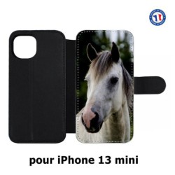 Etui cuir pour iPhone 13 mini Coque cheval blanc - tête de cheval