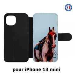 Etui cuir pour iPhone 13 mini Coque cheval robe pie - bride cheval