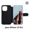 Etui cuir pour iPhone 13 Pro Coque cheval robe pie - bride cheval
