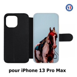 Etui cuir pour Iphone 13 PRO MAX Coque cheval robe pie - bride cheval
