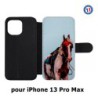 Etui cuir pour Iphone 13 PRO MAX Coque cheval robe pie - bride cheval