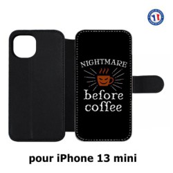 Etui cuir pour iPhone 13 mini Nightmare before Coffee - coque café