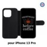 Etui cuir pour iPhone 13 Pro Nightmare before Coffee - coque café