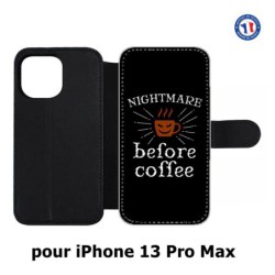 Etui cuir pour Iphone 13 PRO MAX Nightmare before Coffee - coque café