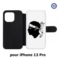 Etui cuir pour iPhone 13 Pro Drapeau Corse Emblème - Écusson Corse Tête de Maure