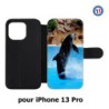 Etui cuir pour iPhone 13 Pro Dauphin saut éclaboussure