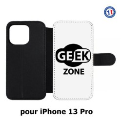 Etui cuir pour iPhone 13 Pro Logo Geek Zone noir & blanc