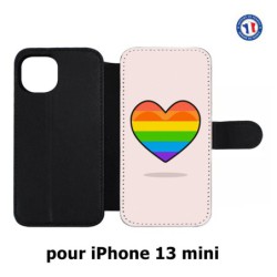 Etui cuir pour iPhone 13 mini Rainbow hearth LGBT - couleur arc en ciel Coeur LGBT