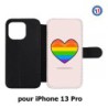 Etui cuir pour iPhone 13 Pro Rainbow hearth LGBT - couleur arc en ciel Coeur LGBT